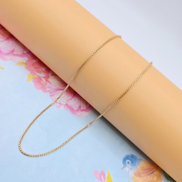 Classic Box Chain Rose Gold Necklace, 18 Inch, Gold Plated Brass, XPNL0111 - Picture 3 of 12